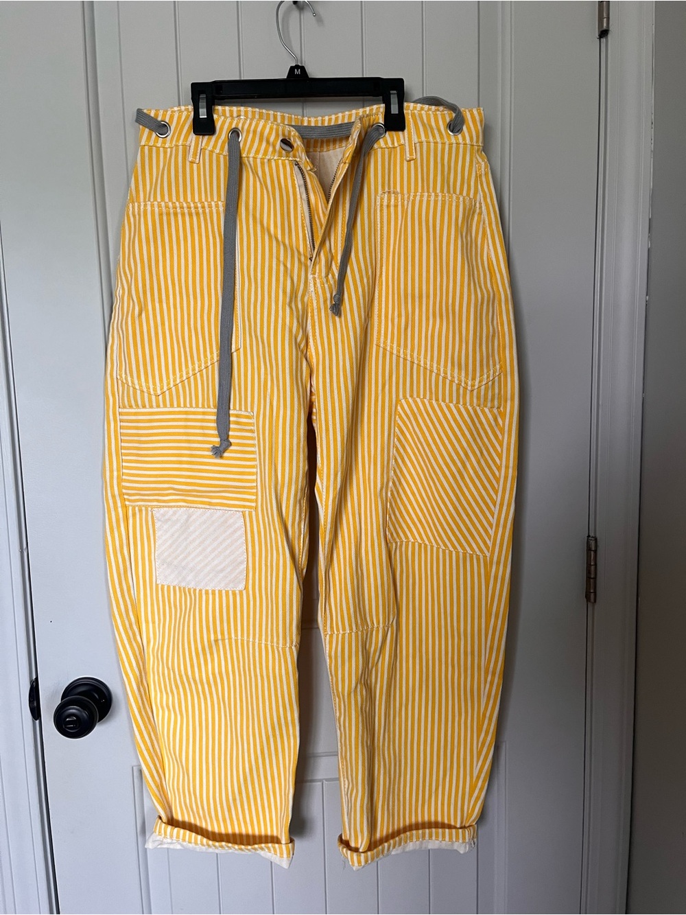 Yellow and White Striped Drawstring Pants